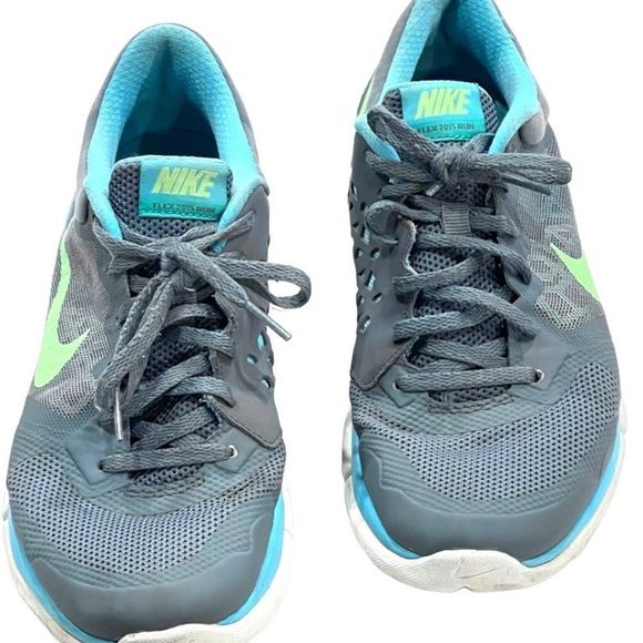 Nike Flex 2015 Run in Gray & Turquoise Blue with Neon Green Accent Size 8.5 - Picture 6 of 10